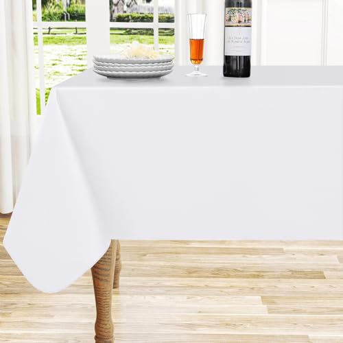 homing Rectangle Vinyl Tablecloth, Waterproof Spillproof Plastic Flannel Backed Table Cloth, Wipe Clean Table Cover for Dining, Buffet Parties and Camping (White, 60" x 84") - Image 1