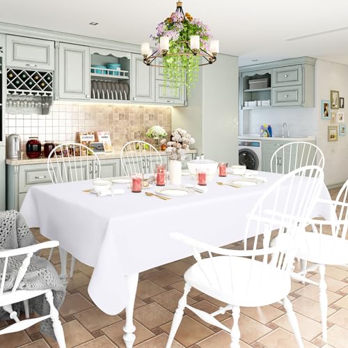 homing Rectangle Vinyl Tablecloth, Waterproof Spillproof Plastic Flannel Backed Table Cloth, Wipe Clean Table Cover for Dining, Buffet Parties and Camping (White, 60" x 84") - Image 2