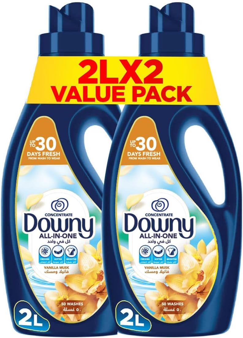 Downy Vanilla & Musk 2L Dual Pack Fabric Softener, All-in-One Concentrate - Image 1