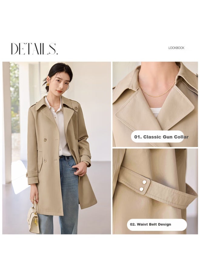 First Application Chushen Women's Elegant French Style Mid-length Trench Coat With Large Lapel And Waist Belt, Slimming Commuter Casual Jacket S51d050 - Image 2