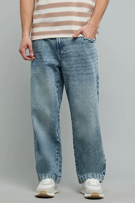 أر أند بي Washed Relaxed Fit Jeans with Button Closure