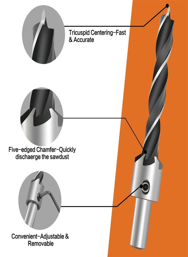 GMTOOLS Countersink Drill Bit Set, 7Pcs Tapered Drill Bits M2 HSS, with 1/4" Hex Shank Quick Change and Allen Wrench, Counter Sinker Set for Woodworking and Carpentry, Pilot Screw Hole Set - Image 2