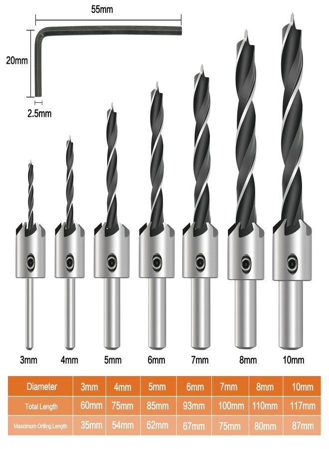 GMTOOLS Countersink Drill Bit Set, 7Pcs Tapered Drill Bits M2 HSS, with 1/4" Hex Shank Quick Change and Allen Wrench, Counter Sinker Set for Woodworking and Carpentry, Pilot Screw Hole Set - Image 3