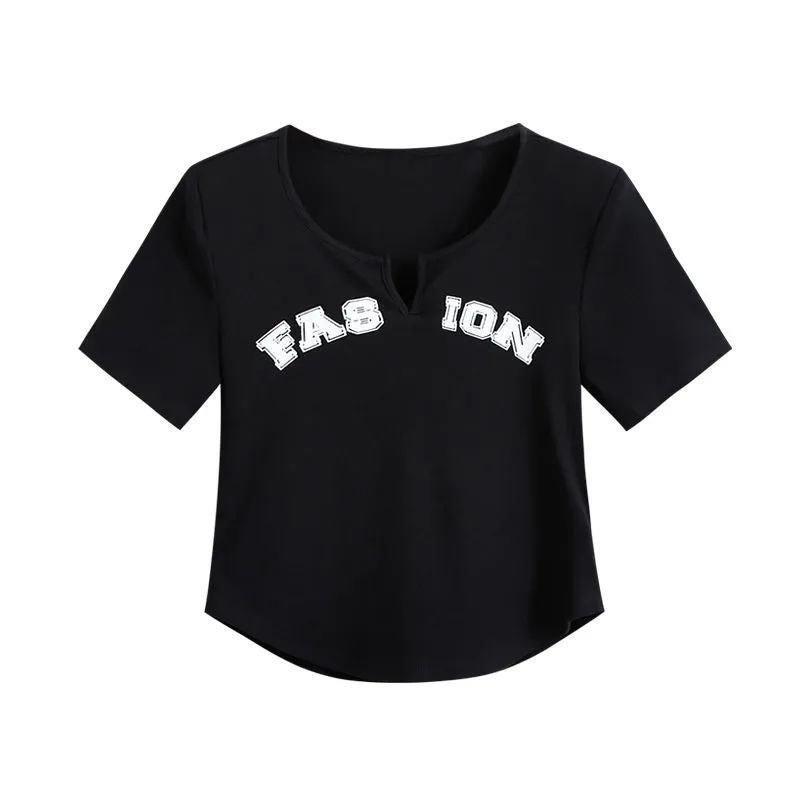 Discount Girl Top Summer Letter Printing Slim-Fit Short Design Sense Short-Sleeved T-Shirt Women'S Ins Trendy - Image 4