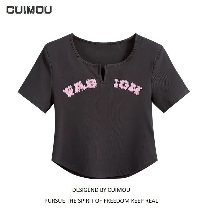 Discount Girl Top Summer Letter Printing Slim-Fit Short Design Sense Short-Sleeved T-Shirt Women'S Ins Trendy - Image 2