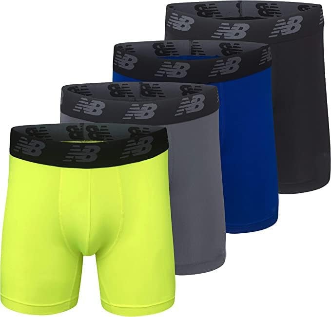 New Balance Men's Performance 5" No Fly Boxer Brief, 4-Pack, Black/Hi-Lite/Team Royal/Lead, X-Large (NB3017-4) - Image 1