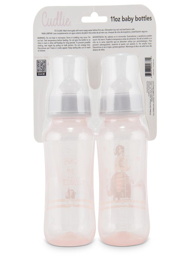 Cudlie Premium 2-Pack Baby Bottles - 11 Ounce, Hourglass Shape, Fun Boys and Girls Prints, Clear Cover - BPA-Free - Image 3