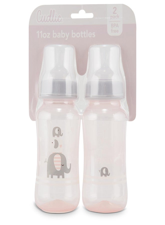 Cudlie Premium 2-Pack Baby Bottles - 11 Ounce, Hourglass Shape, Fun Boys and Girls Prints, Clear Cover - BPA-Free - Image 2