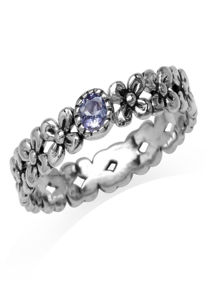 Silvershake Women's Petite Original Tanzanite 925 Sterling Silver Flower Stackable Eternity Ring - Image 1