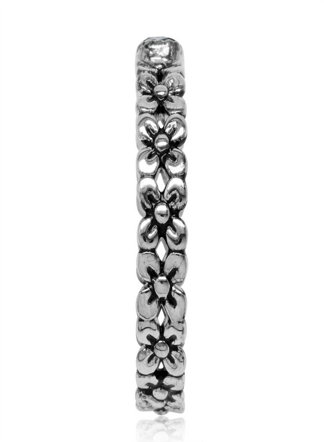 Silvershake Women's Petite Original Tanzanite 925 Sterling Silver Flower Stackable Eternity Ring - Image 3