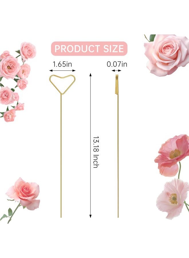 AMZLUV 42 Packs Floral Card Holder Picks - Metal Gift Card Holder Sticks for Bouquets, Wedding Centerpieces, Photo Holder Sticks, Floral Picks for Cards, Picture Picks for Centerpieces, Heart-Shaped - Image 2