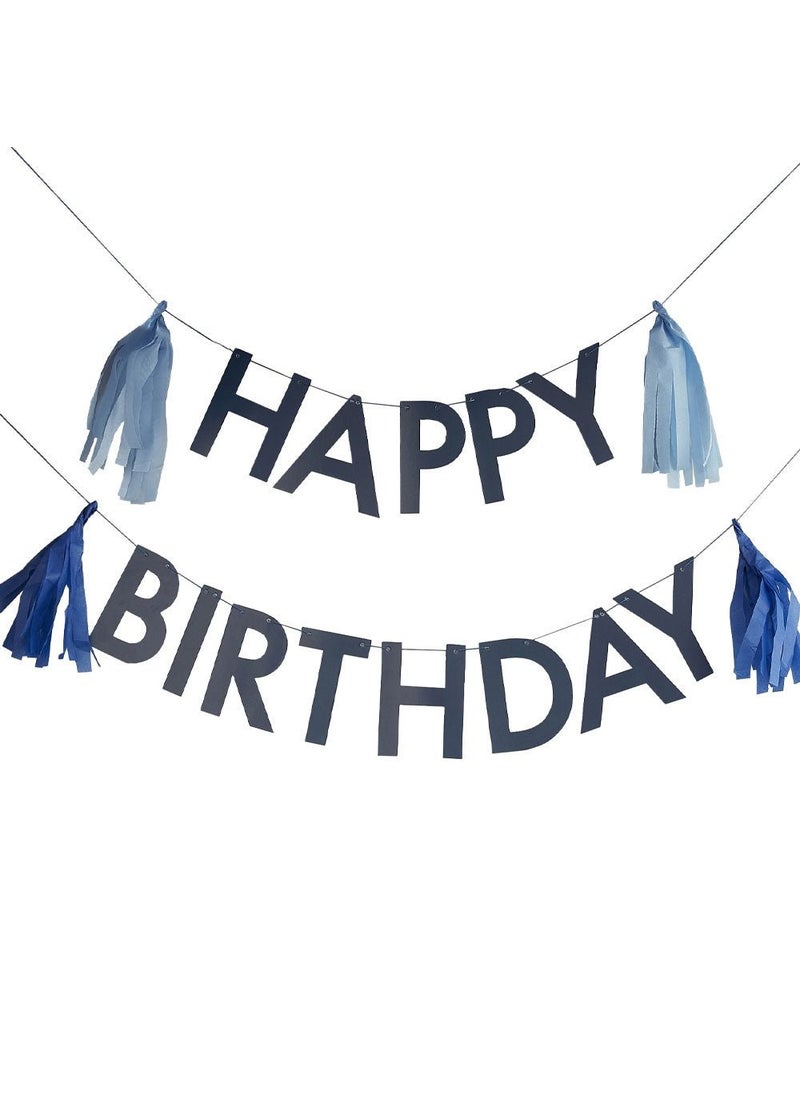Ginger Ray Happy Birthday Tassel Garland Banner Blue Paper 150cm - Image 1