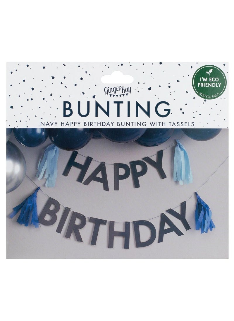 Ginger Ray Happy Birthday Tassel Garland Banner Blue Paper 150cm - Image 3