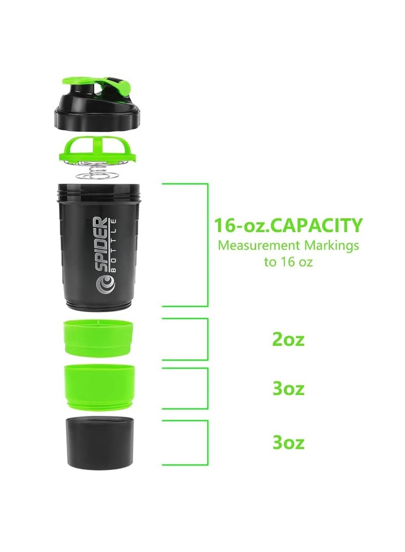 Shaker Bottle,16oz Shaker Cup,Protein Shaker Bottle with Storage & Shaker Ball,GYM Shaker Bottles for Protein Shakes,Sports Shake Mixer Bottle,100% Leak Proof,BPA Free,3 Layer - Image 2