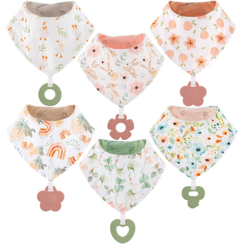 Vuminbox Muslin Baby bibs 6-Pack and Teething Toys 6-Pack Made with 100% Organic Cotton, Absorbent and Soft For Baby girl - Image 1