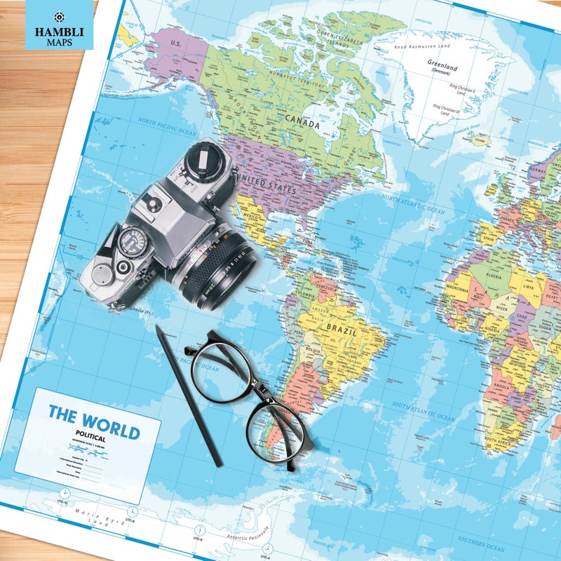 Hambli World Map For Wall â€“ 37â€ x 26â€ Large Map of the World Poster - World Map Wall Art For Classroom, Kids & Travel - Image 4
