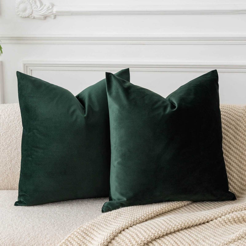 JUSPURBET Euro Army Green Velvet Throw Pillow Covers 26x26 Set of 2Decorative Solid Soft Cushion Cases for Couch Sofa Bed