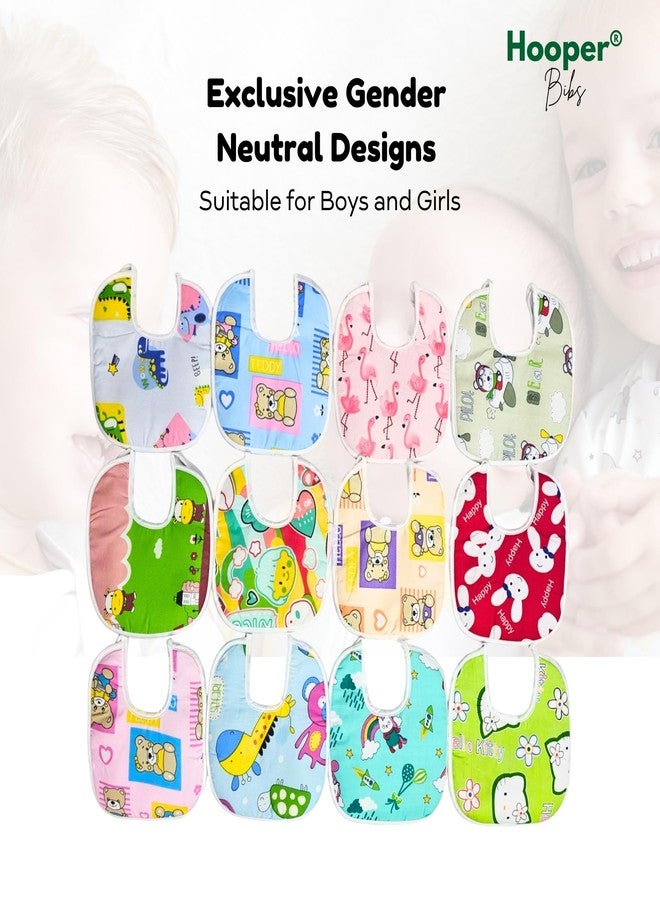 Hooper® Assorted Multicolor Cotton Print Bibs for Baby, Age 0-24 Months - Newborn Infant Toddler, Washable, Soft Absorbent Drool Bibs, Baby Care - Image 2