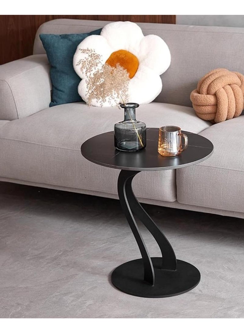 Generic - Iron and wood black marble side table - 55 x 40 cm - Image 1