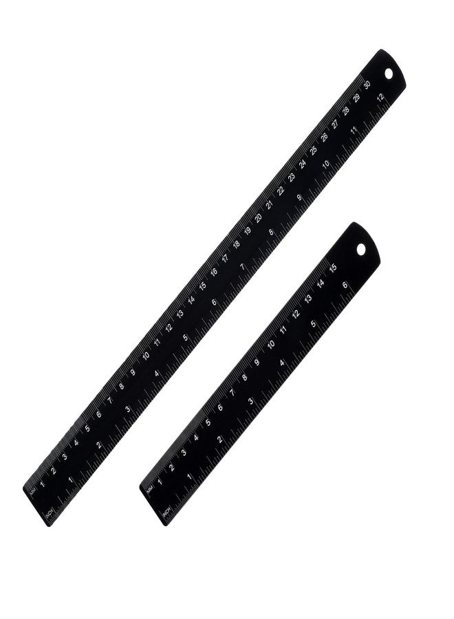 Yolev Metal Ruler 12 inch and 6 Inch,2 Pack Stainless Steel Rulers with Centimeters Millimeters Inches and Conversion Table, Black Straight Edge Ruler for School Office,Metric Rule - Image 1