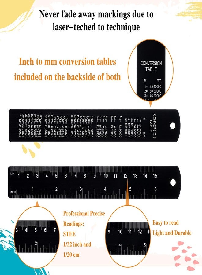 Yolev Metal Ruler 12 inch and 6 Inch,2 Pack Stainless Steel Rulers with Centimeters Millimeters Inches and Conversion Table, Black Straight Edge Ruler for School Office,Metric Rule - Image 3