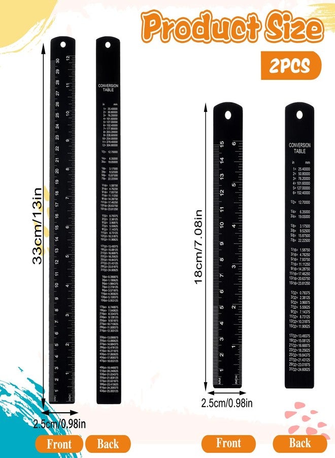 Yolev Metal Ruler 12 inch and 6 Inch,2 Pack Stainless Steel Rulers with Centimeters Millimeters Inches and Conversion Table, Black Straight Edge Ruler for School Office,Metric Rule - Image 2