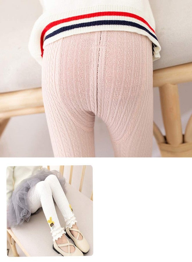 Looching 5 Packs Little Baby Girls Knit Footless Tights with Ruffle Cute Cartoon Pattern Ankle Length Leggings for Kids, White/Black/Yellow/Pink/Dark Gray, 3-5T - Image 4