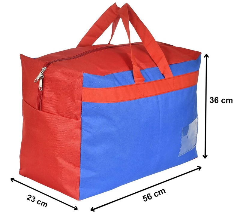 Kuber Industries Kuber Industries Water Resistant Storage Bag, Folding Organizer Bag, Under Bed Storage, College Carrying Bag for Bedding Comforters, Blanket, Clothes With Front Small Tranasparent Pocket (Blue & Red) - Image 2