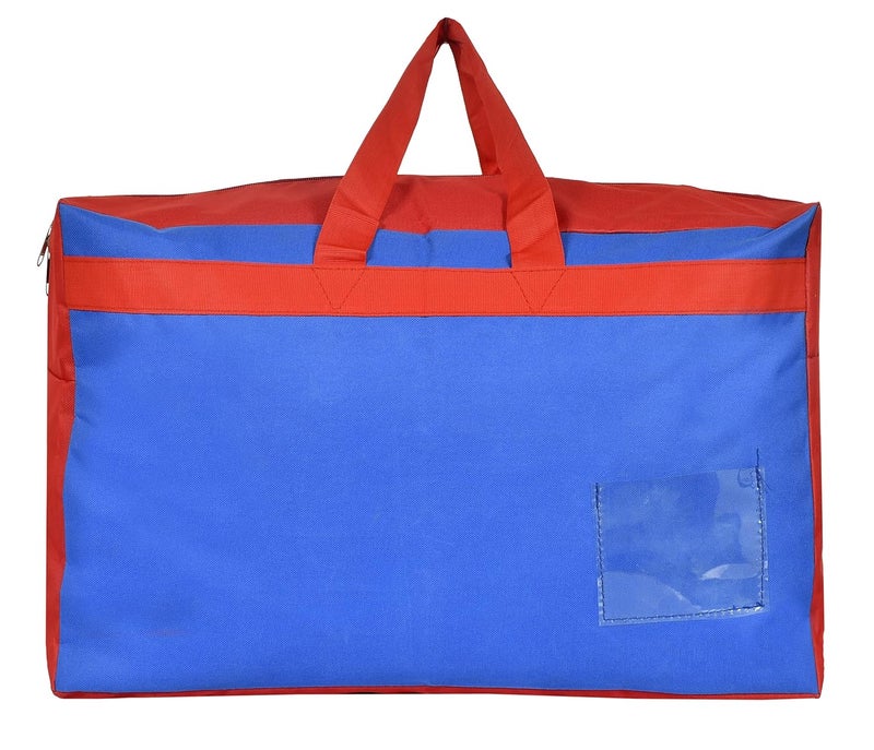 Kuber Industries Kuber Industries Water Resistant Storage Bag, Folding Organizer Bag, Under Bed Storage, College Carrying Bag for Bedding Comforters, Blanket, Clothes With Front Small Tranasparent Pocket (Blue & Red) - Image 1