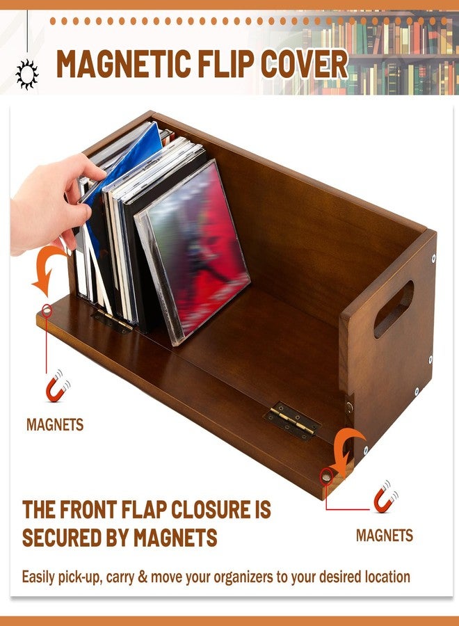 CroBlissful 4 Set Wooden CD Storage Box Holder Shelf Cassette Tape Display Racks with Carrying Handles, Organizer Shelf for Movie Cases, DVDs, Each Set Can Store up to 36 Pcs CDs (Brown) - Image 3