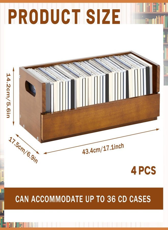 CroBlissful 4 Set Wooden CD Storage Box Holder Shelf Cassette Tape Display Racks with Carrying Handles, Organizer Shelf for Movie Cases, DVDs, Each Set Can Store up to 36 Pcs CDs (Brown) - Image 2