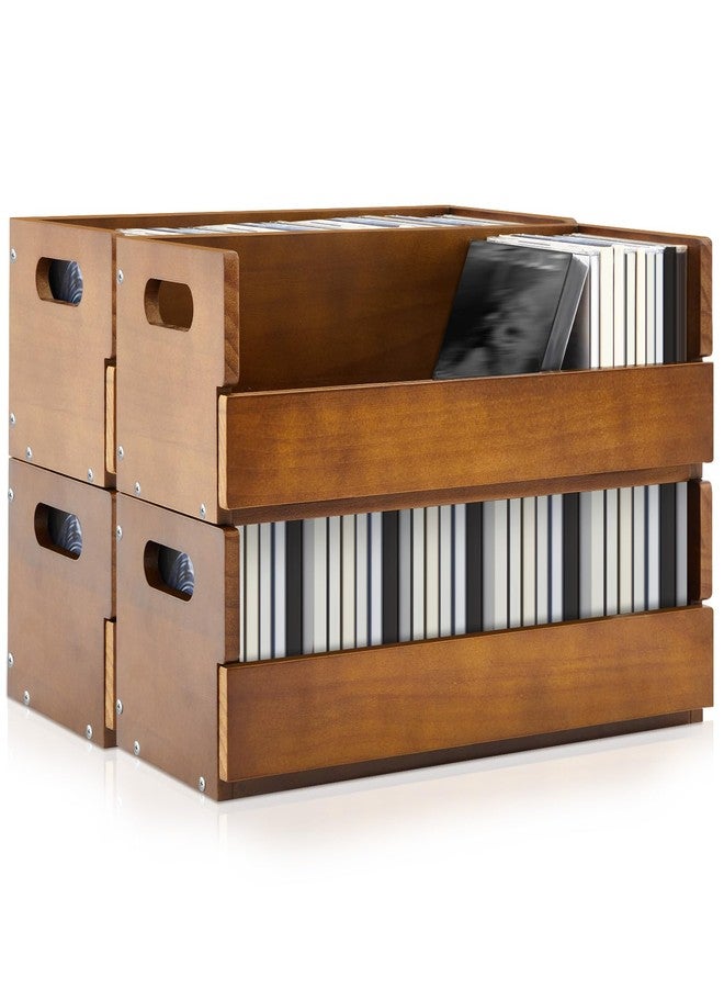 CroBlissful 4 Set Wooden CD Storage Box Holder Shelf Cassette Tape Display Racks with Carrying Handles, Organizer Shelf for Movie Cases, DVDs, Each Set Can Store up to 36 Pcs CDs (Brown) - Image 1