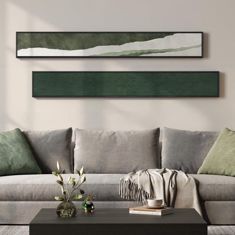 Cuspin Long Narrow Framed Green Vertical Abstract Wall Art Set, 2 Piece Modern Canvas Prints Paintings Artwork for Walls, Green White Minimalist Pictures for Living Room Bedroom Entryway Hallway Wall Decor - Image 4