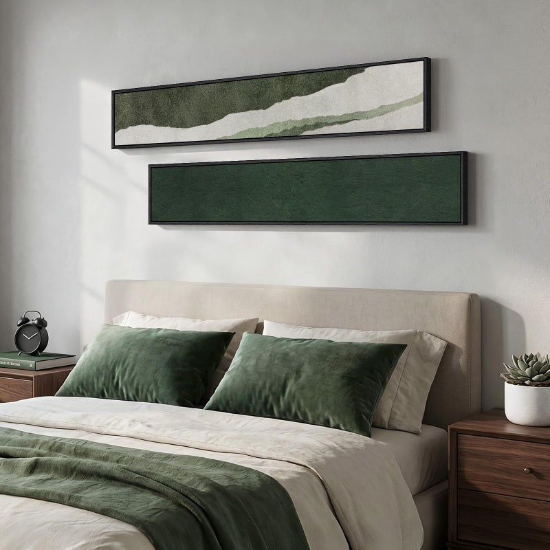 Cuspin Long Narrow Framed Green Vertical Abstract Wall Art Set, 2 Piece Modern Canvas Prints Paintings Artwork for Walls, Green White Minimalist Pictures for Living Room Bedroom Entryway Hallway Wall Decor - Image 2