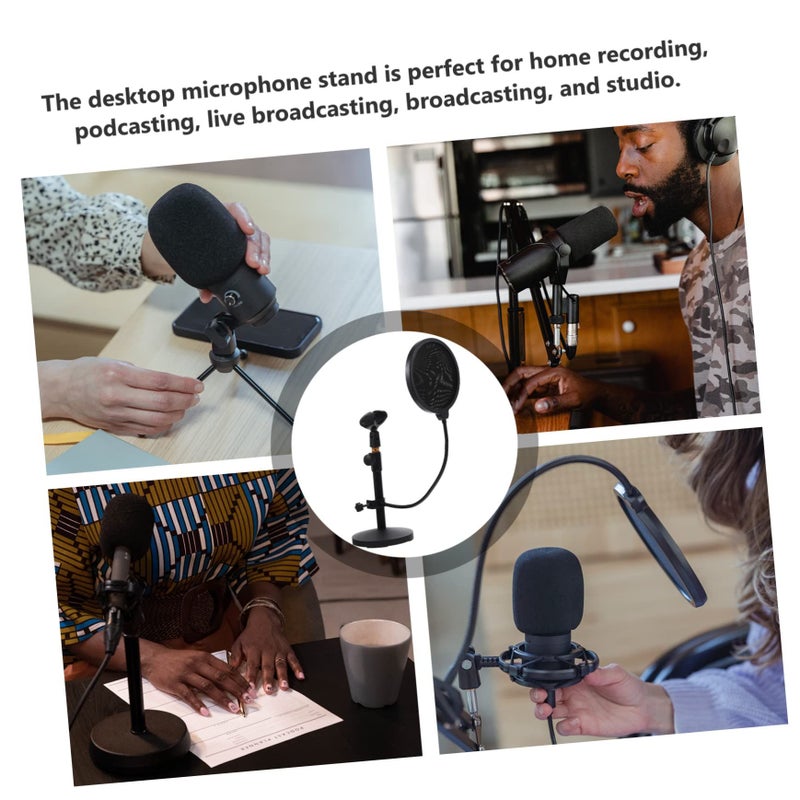 Professional Live Broadcast Microphone Stand with Pop Filter Metal Tripod 13x13x35cm Black - Image 3
