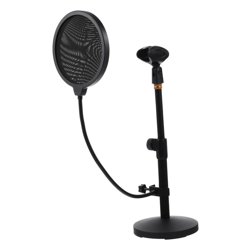 Professional Live Broadcast Microphone Stand with Pop Filter Metal Tripod 13x13x35cm Black - Image 2