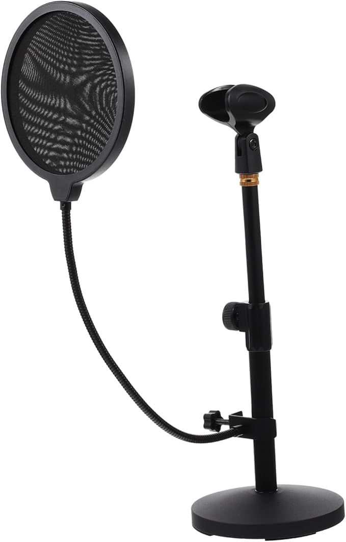 Professional Live Broadcast Microphone Stand with Pop Filter Metal Tripod 13x13x35cm Black - Image 1