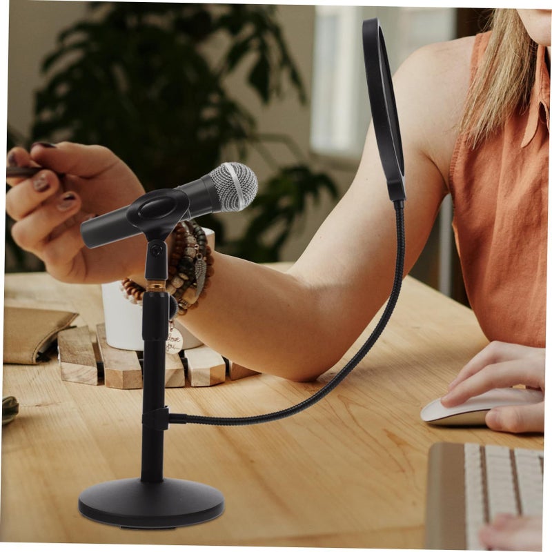 Professional Live Broadcast Microphone Stand with Pop Filter Metal Tripod 13x13x35cm Black - Image 4