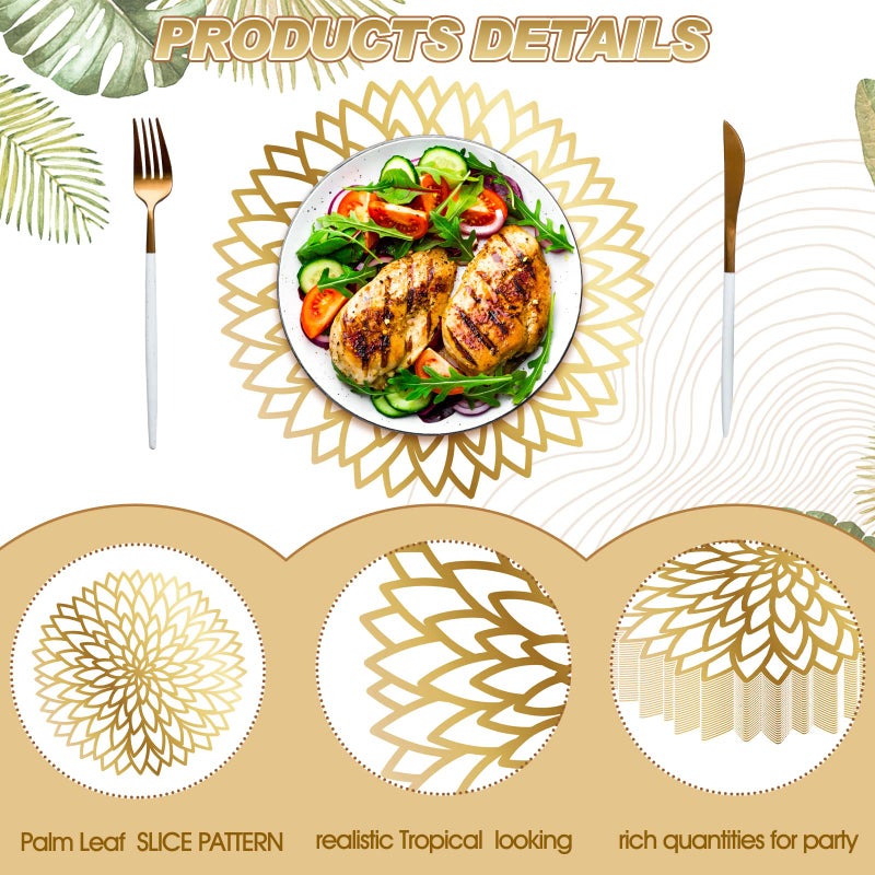 Sinmoe 100 Pack Disposable Paper Placemats Bulk 13 Inch Paper Charger Place Mat Party Charger Plates Table Place Mats for Dinner Wedding Birthday Baby Shower Spring Dining Tableware(Golden Print) - Image 3