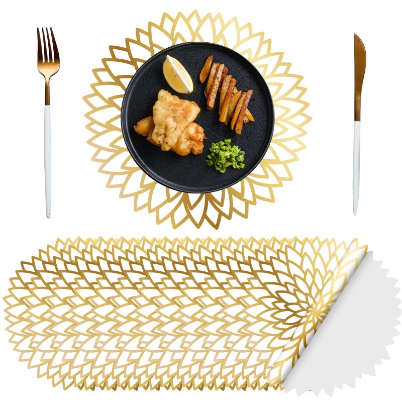 Sinmoe 100 Pack Disposable Paper Placemats Bulk 13 Inch Paper Charger Place Mat Party Charger Plates Table Place Mats for Dinner Wedding Birthday Baby Shower Spring Dining Tableware(Golden Print) - Image 1