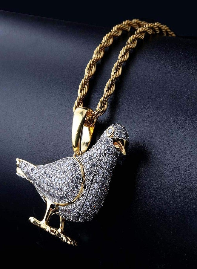 JAJAFOOK Hiphop 14k Gold Plated Iced Out CZ Pigeon Pendant Bling Necklace with 23.6" Rope Chain - Image 2