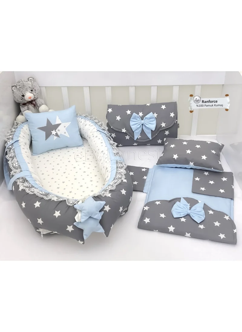 Ebabynest Big Star Series Dark Gray Blue Babynest Set with Opening Bottom