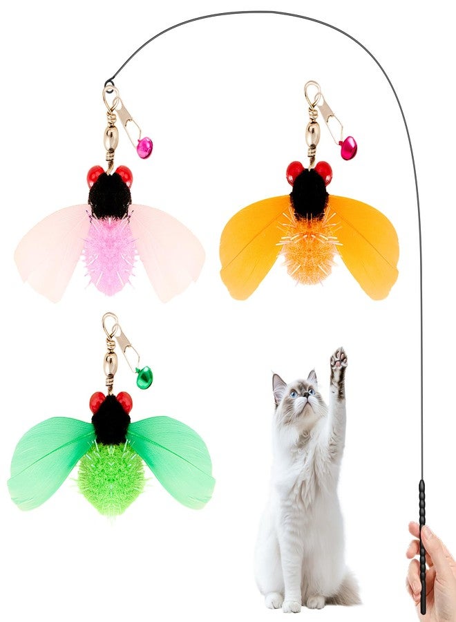 Walfront Interactive Insect Cat Toy for Indoor Cats | Bug Feather Wand with Metal Handle and 3 Realistic Insect Attachments for Exercise, Enrichment and Fun Play for Kittens and Adult Cats - Image 1