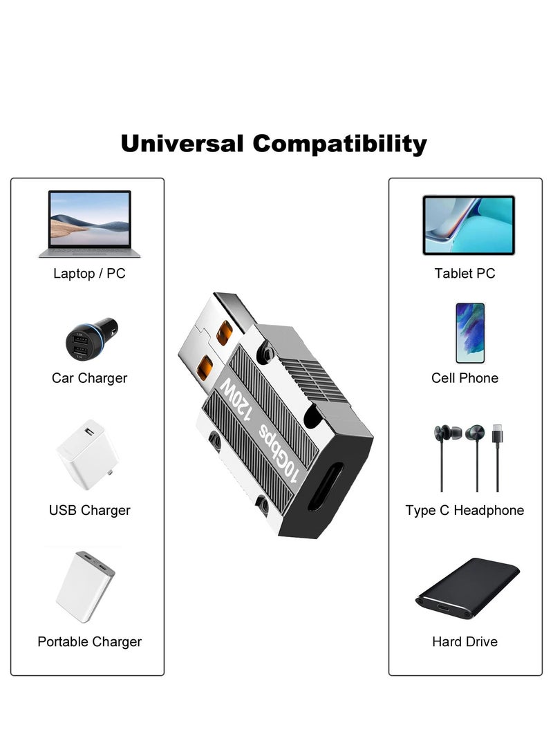 SYOSI USB C to USB Adapter, 2Pcs Zinc Alloy Shell Super Fast Charge 120W Converter, USB 3.0 Male to USB Type C Female Converter for Apple Watch, iPad, iPhone, AirPods, PC, Laptop, Charger, etc  - Image 4