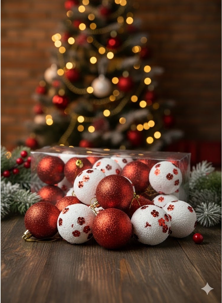 Holiday Ornament Balls Set – Medium 24pcs – White & Red – Durable Shatter-Resistant Design - Image 1