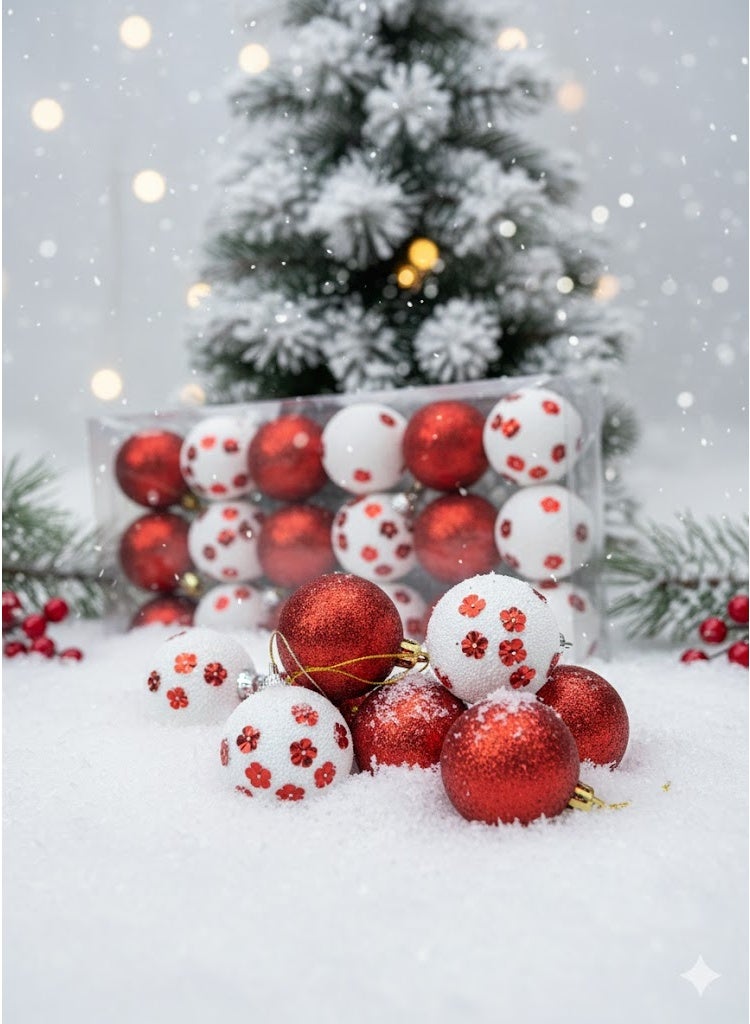 Holiday Ornament Balls Set – Medium 24pcs – White & Red – Durable Shatter-Resistant Design - Image 2