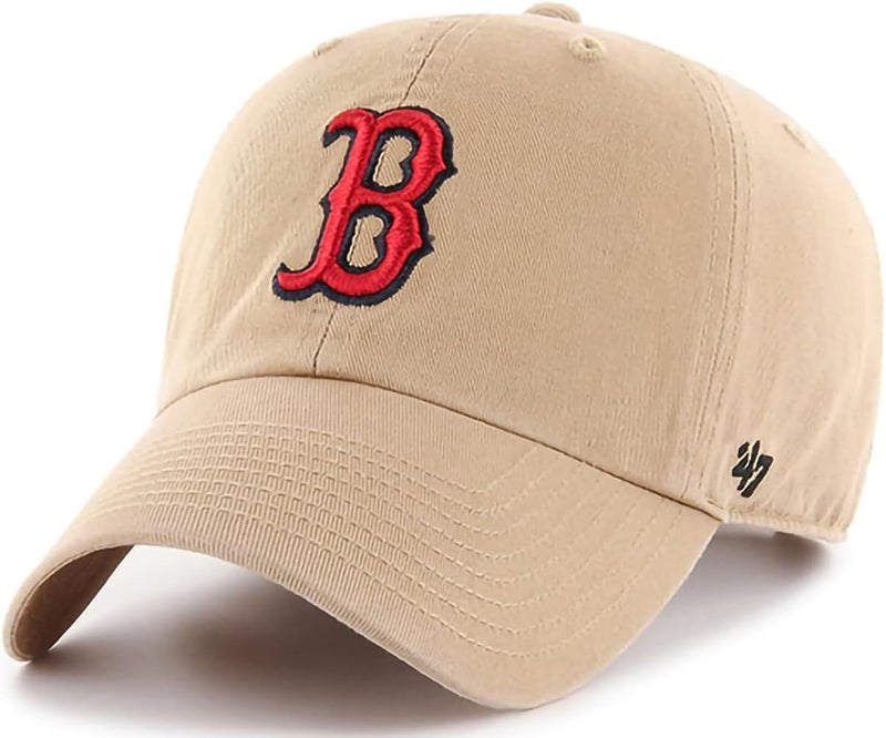 47 Brand MLB Khaki Primary Logo Clean Up Adjustable Strap Baseball Dad Hat Cap, Adult One Size Fits All - Boston Red Sox - Khaki - Image 1