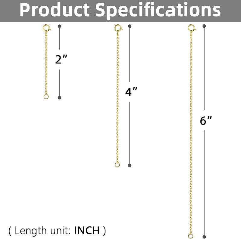 VANBARIS 925 Sterling Silver Necklace Extenders Gold Necklace Extender Chain Bracelet Anklet Jewelry Extension for Women, 3 Piece Set (2, 4, 6 Inches) - Image 3
