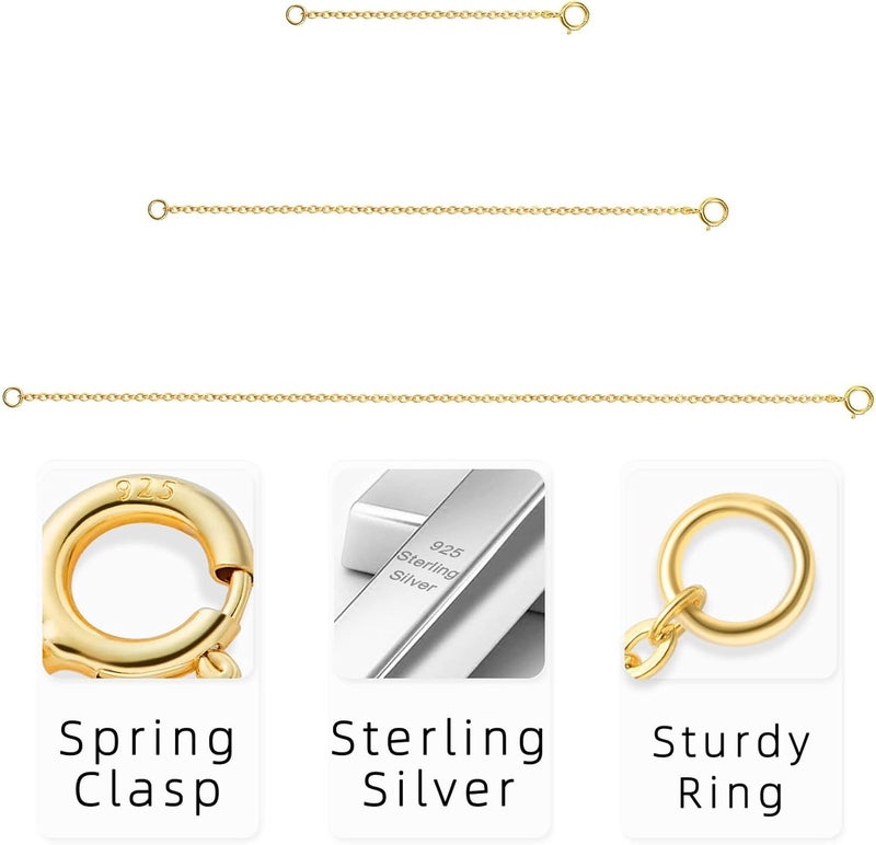 VANBARIS 925 Sterling Silver Necklace Extenders Gold Necklace Extender Chain Bracelet Anklet Jewelry Extension for Women, 3 Piece Set (2, 4, 6 Inches) - Image 4