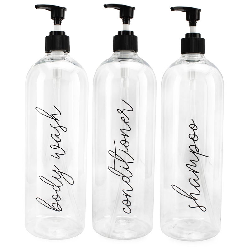 Cornucopia Brands Shower Pump Bottles Set of 3 32oz Pump Dispensers for Shampoo Conditioner and Body Wash